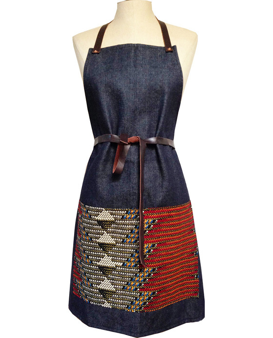 Image of Chevron Denim + Leather Bib Aprons