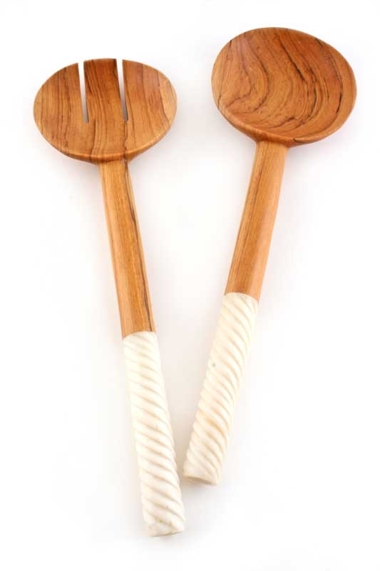 Image of Salad Servers: Olivewood and Bone Inlay