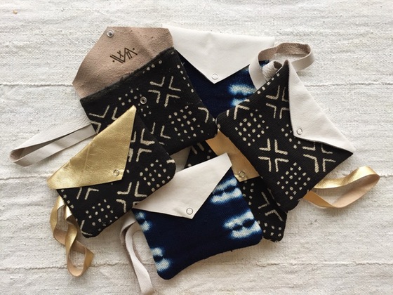 Image of Leather + Mudcloth/Indigo Wristlet