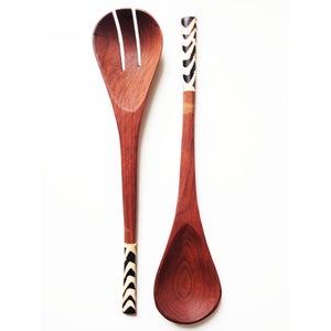 Image of Salad Servers: Olivewood and Bone Inlay